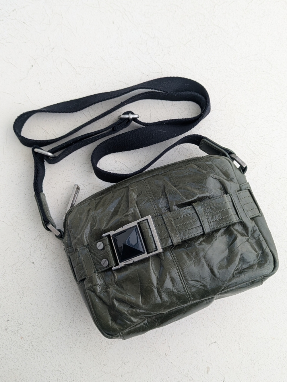 L.A.M.B. | Vintage Dunbar Crossbody Bag Purse Olive Green Silvertone Hardware
